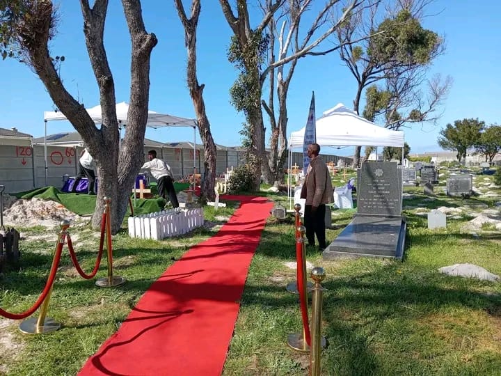 Red Carpet Pathway at Graveside Service